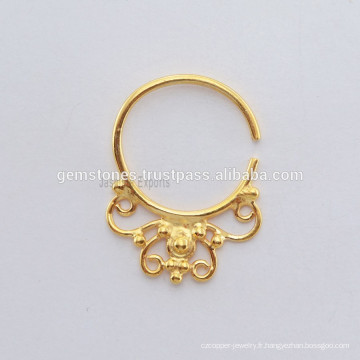 Bague plaquée or Septum Piercing, anneau ethnique Septum, fabricant de bijoux artisanaux pour le corps